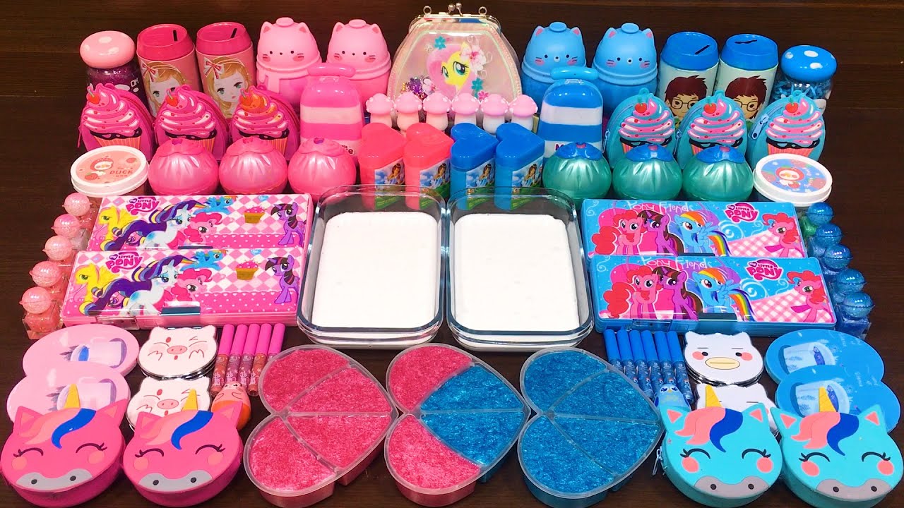 PONY  PINK vs BLUE! Mixing Random into GLOSSY Slime ! Satisfying Slime Video #396