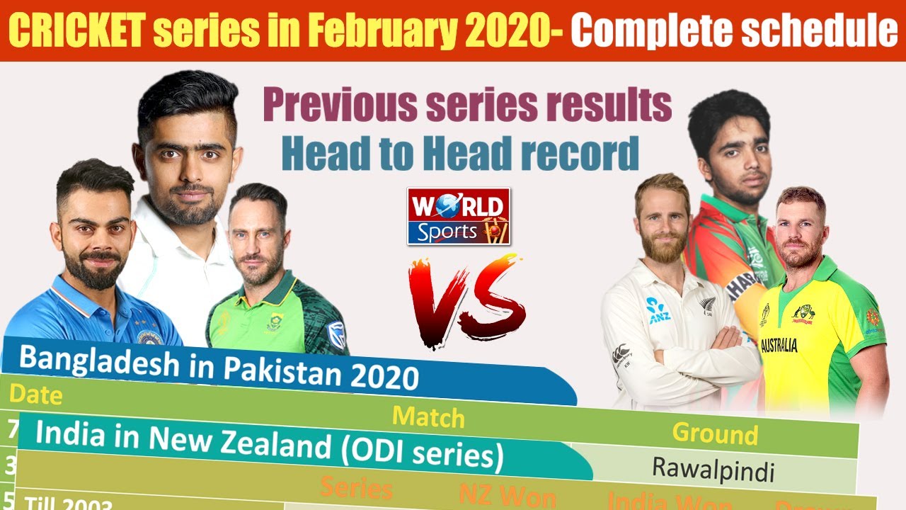 cricket series in February 2020 Teams head to head results
