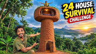  I Built a Giant Mud Tower House in the Jungle 😱 | 24 Hours Survival Challenge