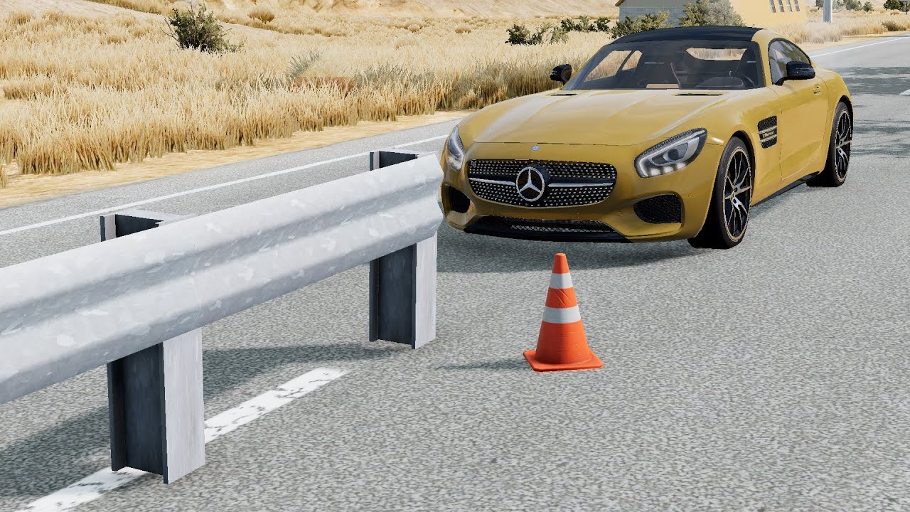 Car VS Guardrail - BeamnNG Drive | CAR CRASHES | 4K