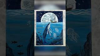 Ethereal Humpback Whale & Moon Girl Painting #whaleart #easypainting #art #magicalpainting #oceanart