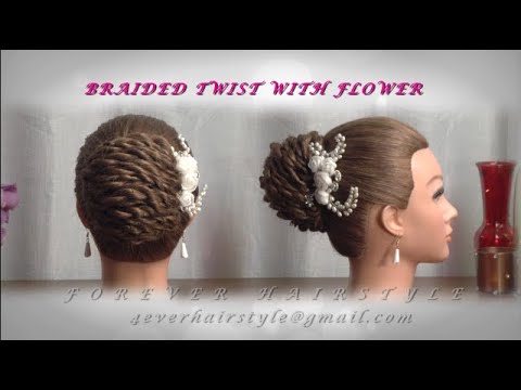 BRAIDED TWIST WITH FLOWER HAIRSTYLE - YouTube