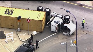 Truck Rollover Closes I-93 On Ramp, Injures Driver
