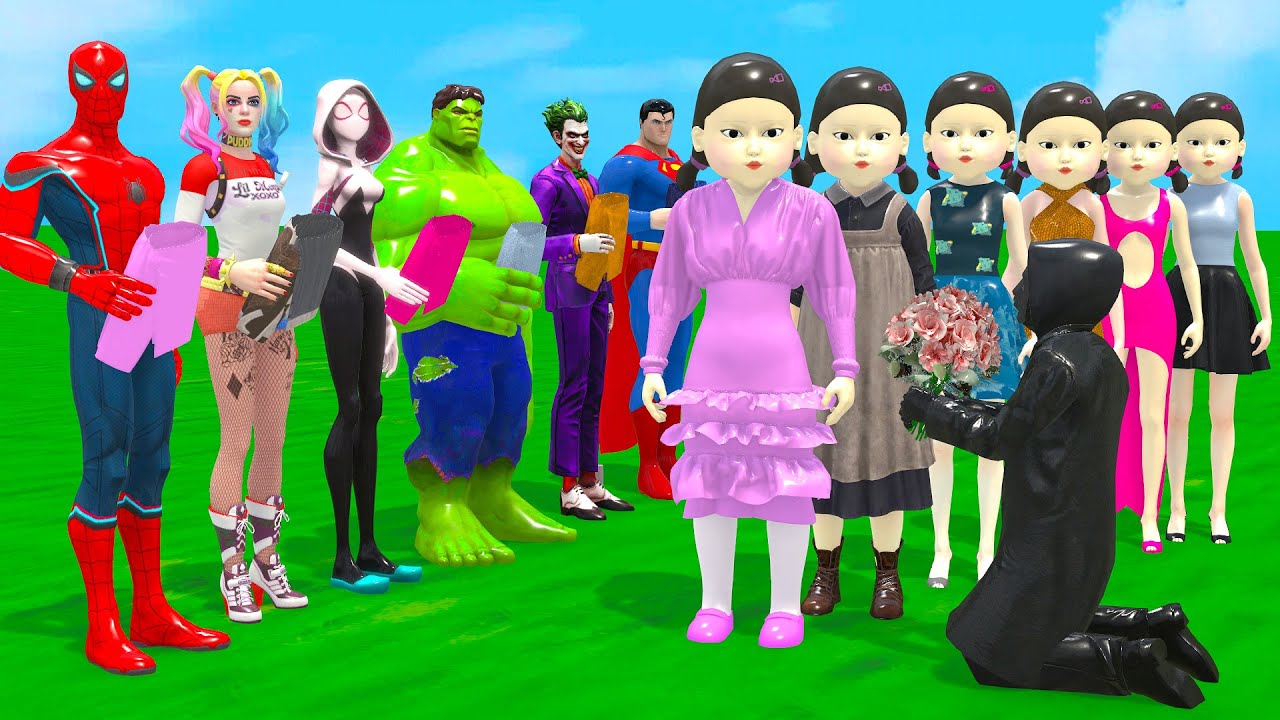 Super Hero 3D vs Squid Game Choose Beautiful Princess Dress Dressing Room Who's Boss