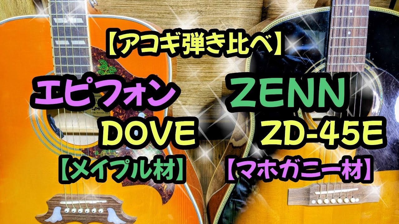 アコギ弾き比べ♪】エピフォンDOVE(メイプル)＆ZENN/ZD-45E(マホガニー 