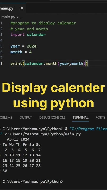 Display calender using Python code #shorts #python #trending #ytshorts ...