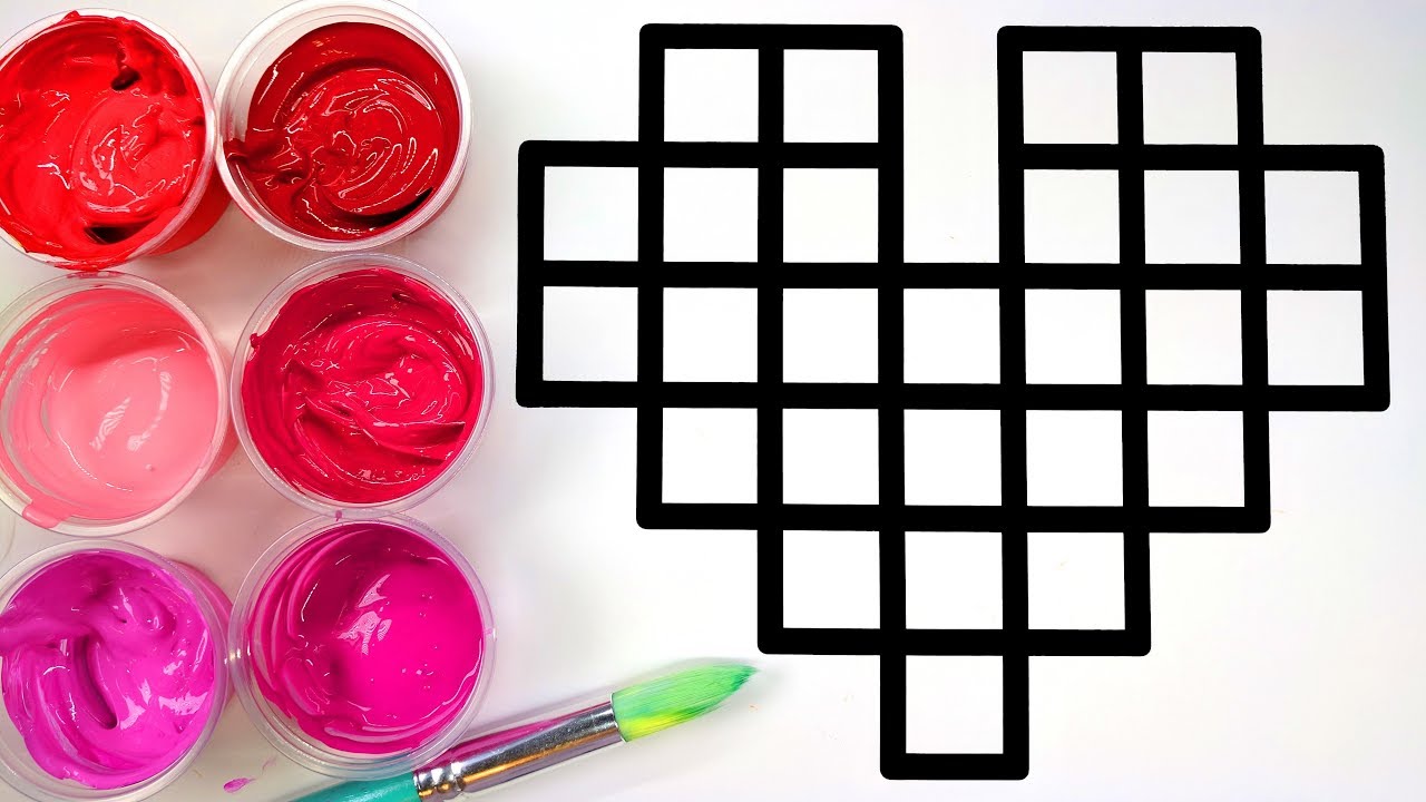 Painting Pixel Heart Painting Pages for Children to Learn Painting