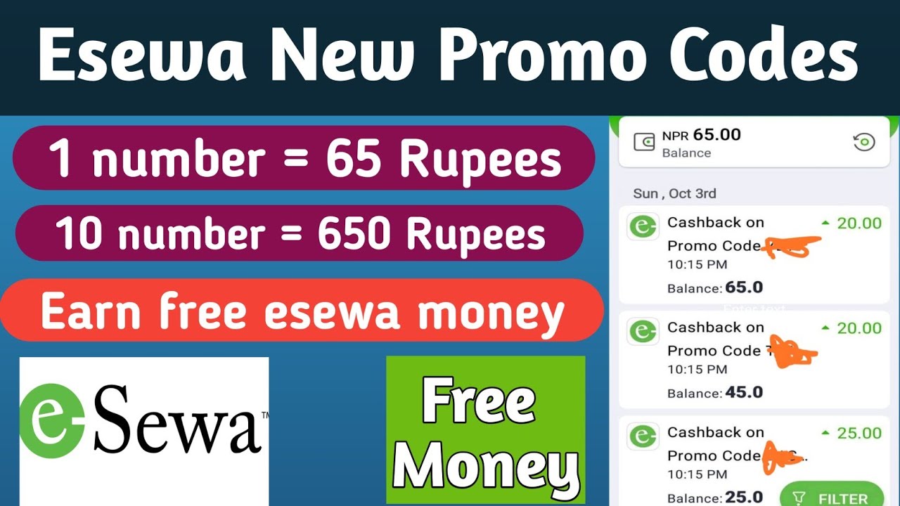 Esewa promo code 2021 1 number = 65 rupees Esewa redeem code YouTube