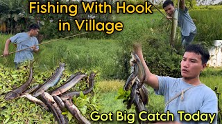 Fishing With Hook in Village 😍 Got Big Catch Today || Childhood Memories in Village || Village Life