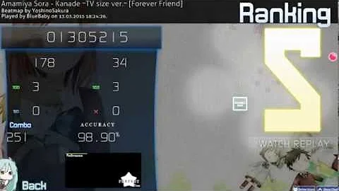 osu! BlueBaby | Amamiya Sora - Kanade ~TV size ver.~ [Forever Friend] + DT | osu! replays