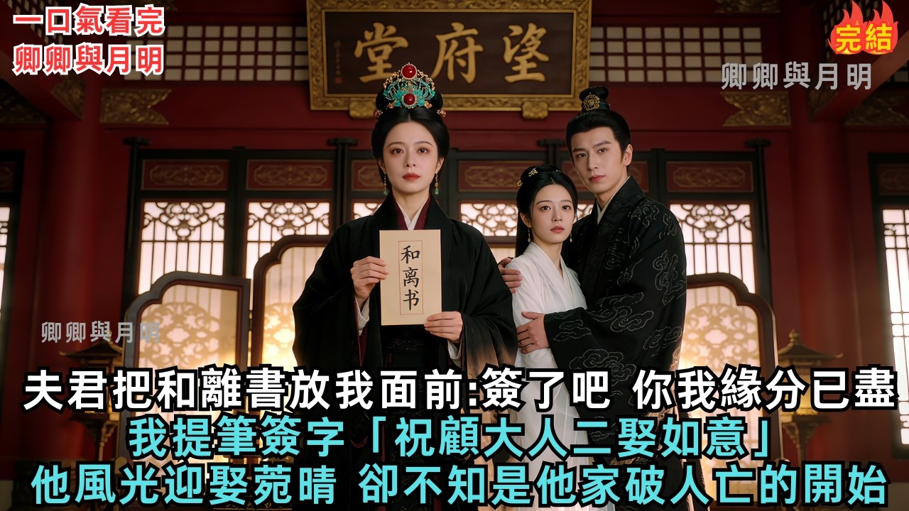 夫君把和離書放我面前「簽了吧，你我緣分已盡」我提筆簽字「祝顧大人二娶如意」他風光迎娶林菀晴，卻不知是他家破人亡的開始#古言#爱情#故事#小說#愛情