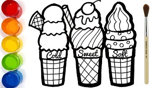 Ice Cream Cone Drawing and Coloring for kids | Ice Cream Coloring Pages