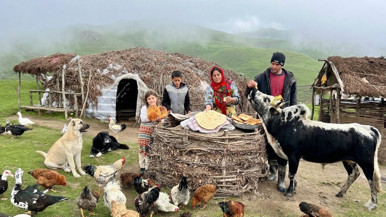 Nomadic Family Life in the Mountains | Baking Lavash Bread & Cooking Delicious Tareh