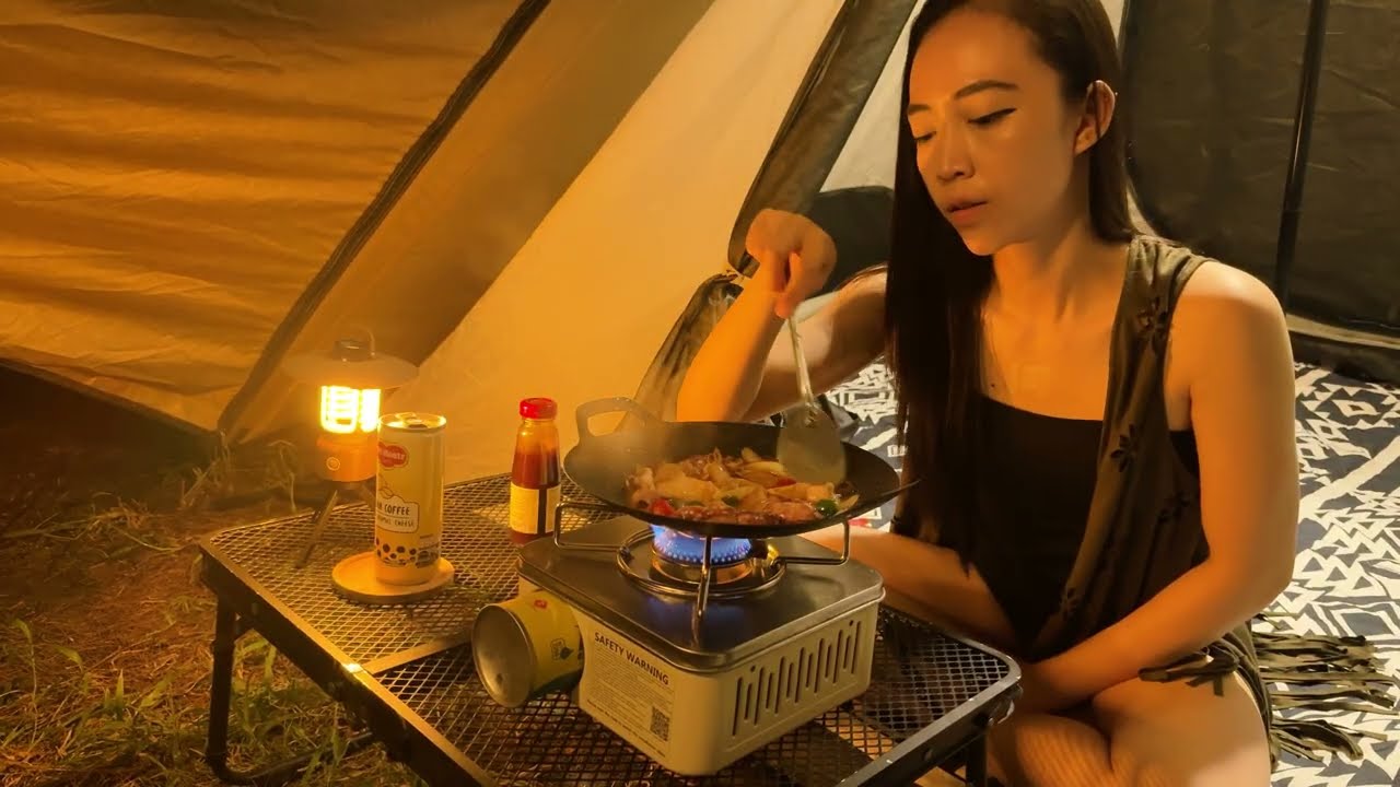 ☔ Beautiful Girl Solo Camping in The Rain - a Secret Beach forest | ASMR