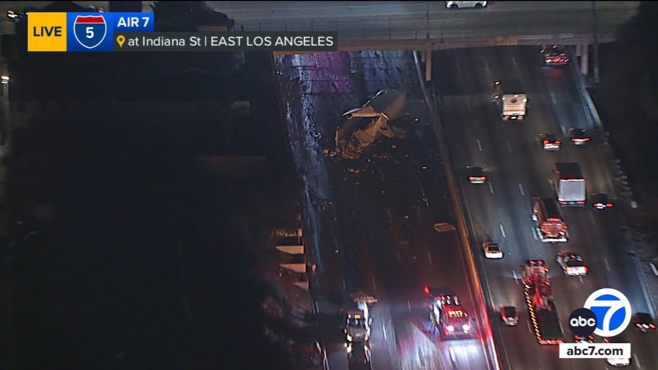 Overturned semi-truck shuts down southbound 5 Freeway in East L.A ...