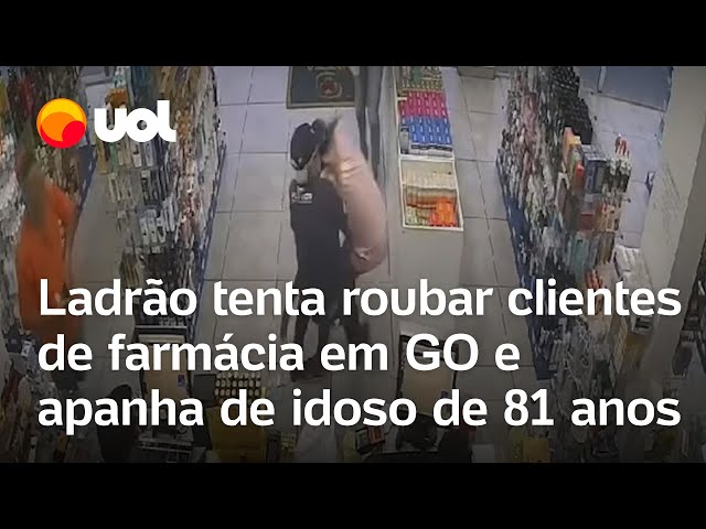 Ladrão tenta roubar clientes de farmácia em GO e apanha de idoso de 81 anos