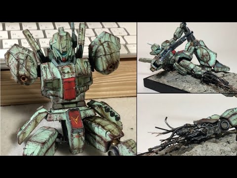 【ガンプラ改造】miniジオラマ、無塗装、ウェザーリング、ダメージ加工で戦場を表現！『Mini diorama.Unpainted.Weather ring.Damage processing.』