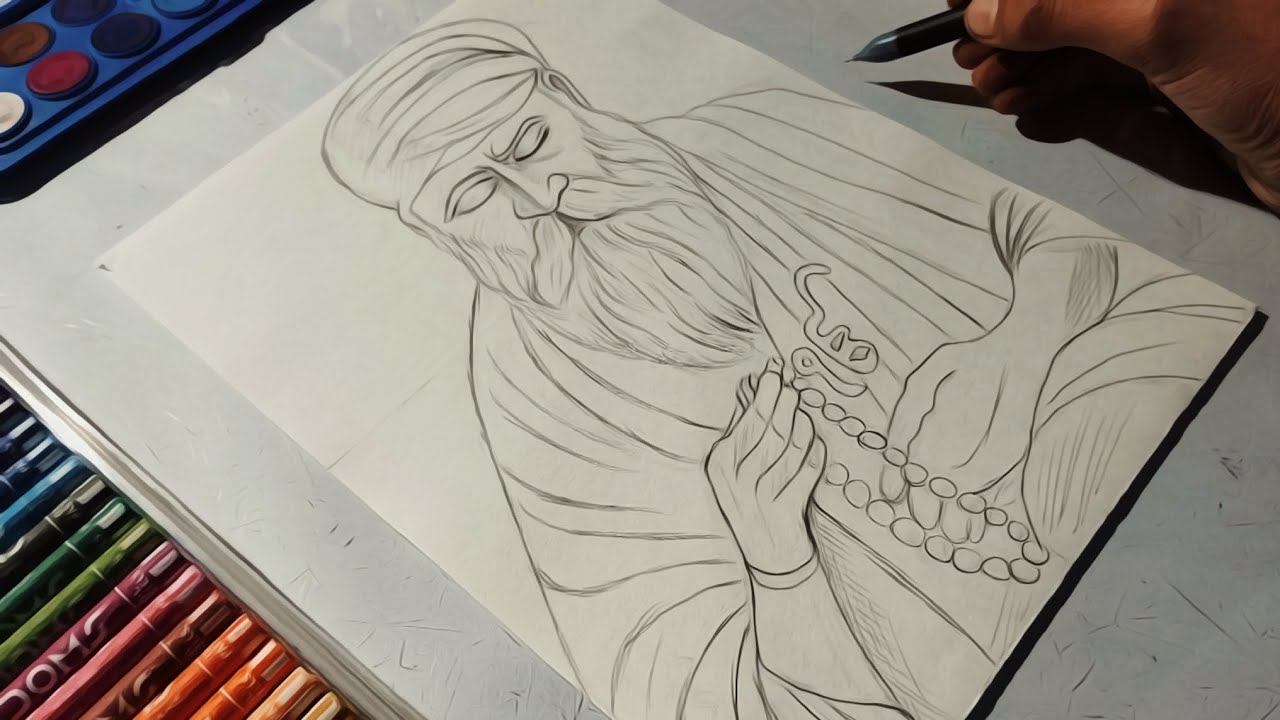 How to Draw Shri Guru Nanak Dev ji, Easy Drawing, Outline tutorial 😍 ...