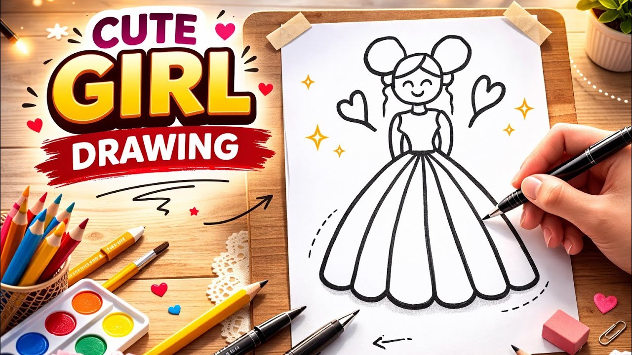 Very Easy Princess Girl Drawing for Kids 👧 | Cute & Simple Step by Step Tutorial