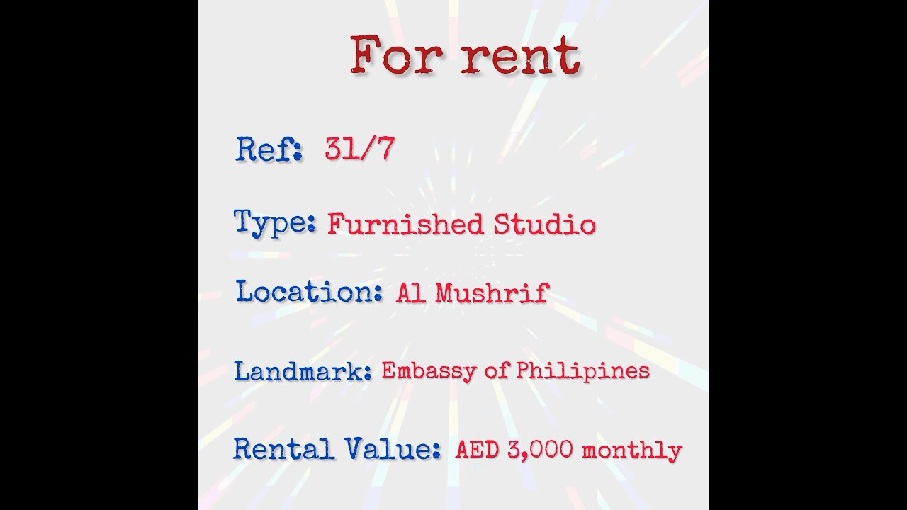 Furnished Studio for rent in Al Mushrif YouTube