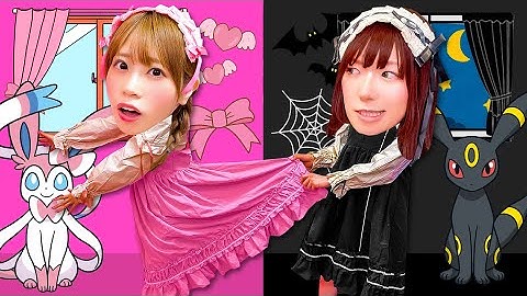 【寸劇】24時間 ピンク vs 黒だけで生活！ポケるんファミリーでフェアリー VS ダーク1色チャレンジ！Pink vs Black Challenge【対決】