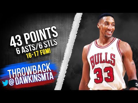 Scottie Pippen 1st Career 40+ Pts Game 1991.02.23 vs Hornets - 43 Pts, 16-17 FGM!