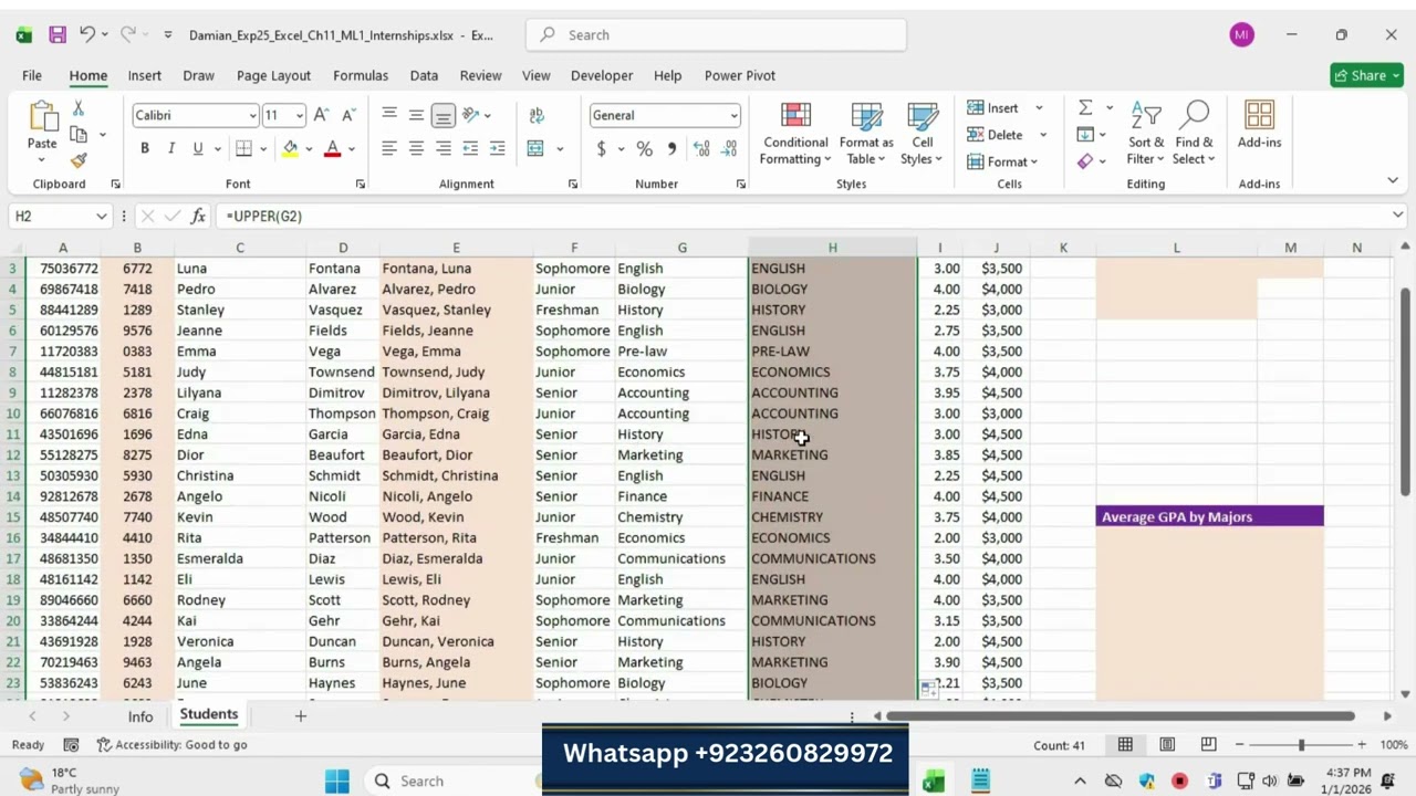 Exp25_Excel_Ch11_ML1_Internships | Excel Chapter 11: Grader Mid-Level 1 - Student Internship Program