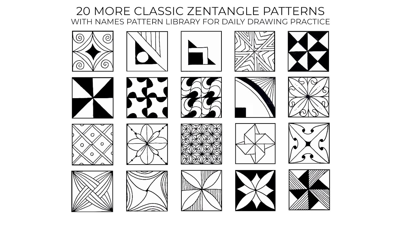 20 More Classic Zentangle Patterns with Names | Pattern Library for Daily Drawing Practice