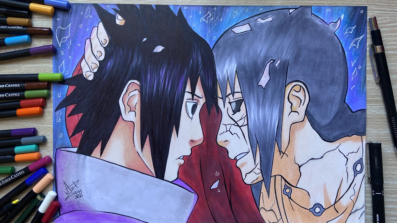 Imagem: Desenho incrível do Sasuke e Itachi feito a lápis/Clique no