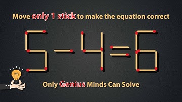 Move 1 stick to make the equation correct (5-4=6) | Brain Teaser | Matchstick Puzzle 🔥🧩#YouTube