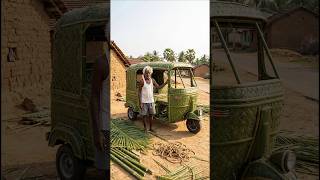 crafted his auto rickshaw from palm leaves and bamboo | mini wood toys | #ai #woodcraft #craft