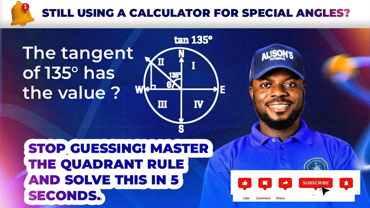 Why tan 135° = −1 | Quadrant Logic, History of Angles & a Simple Triangle Proof