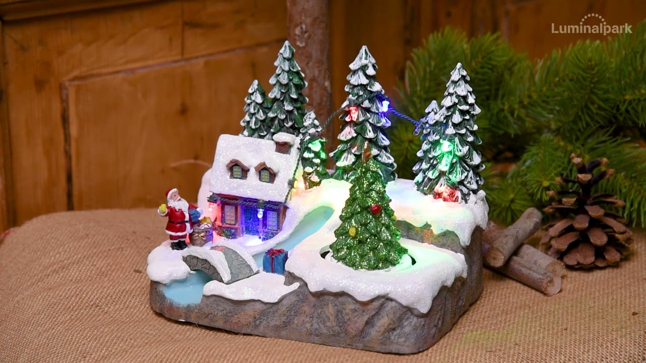 Weihnachtsdorf, Bach mit Brücke und rotierendem Baum, h 15 cm, mit ...
