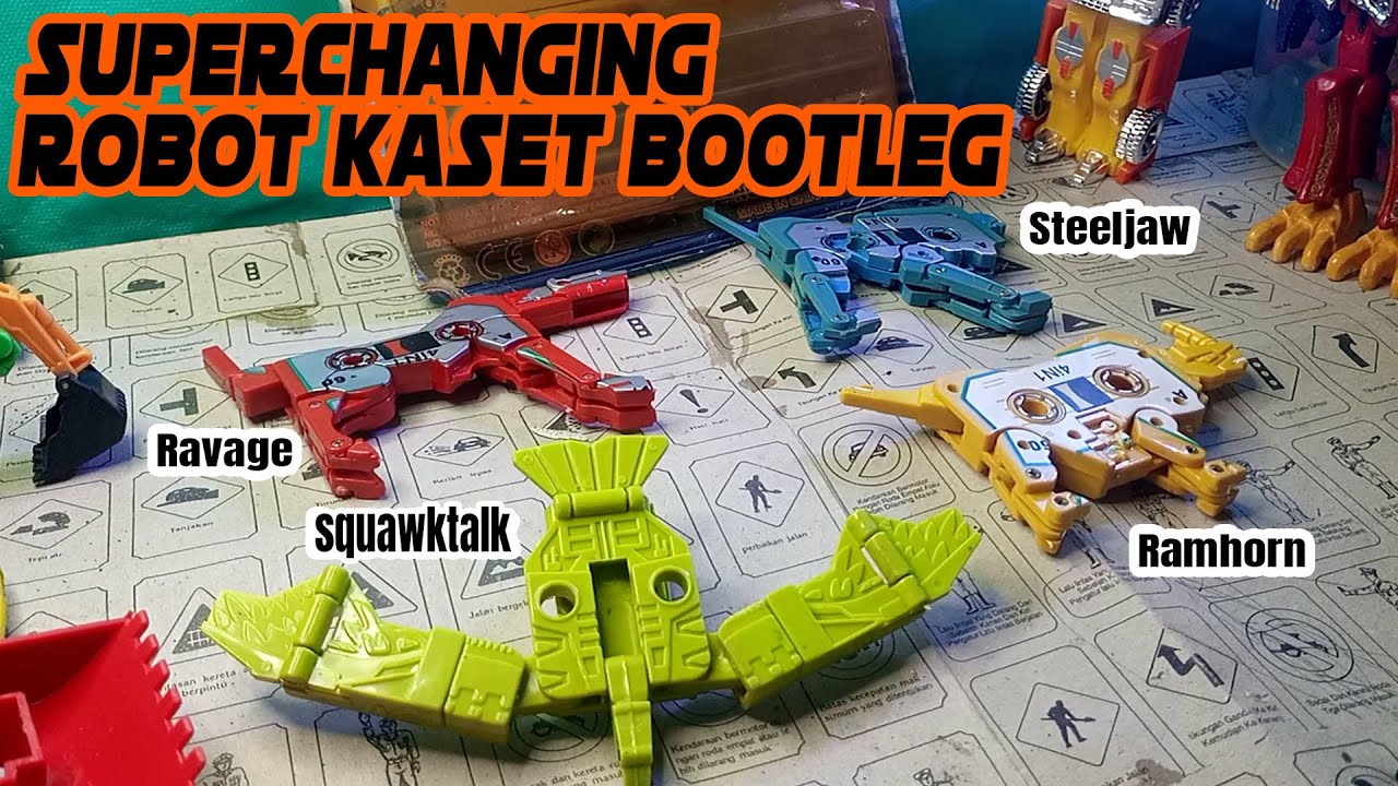 Robot Kaset Bootleg. Made in China. Ada Squawktalk, Ravage, Steeljaw, Ramhorn. 