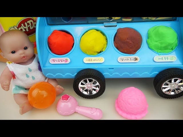 Play doh and Baby doll Ice Cream car toys play class=