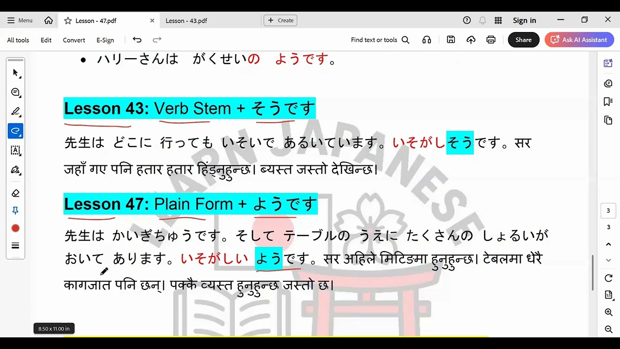 Minna no Nihongo N4 Lesson 47 Grammar in Nepali Language