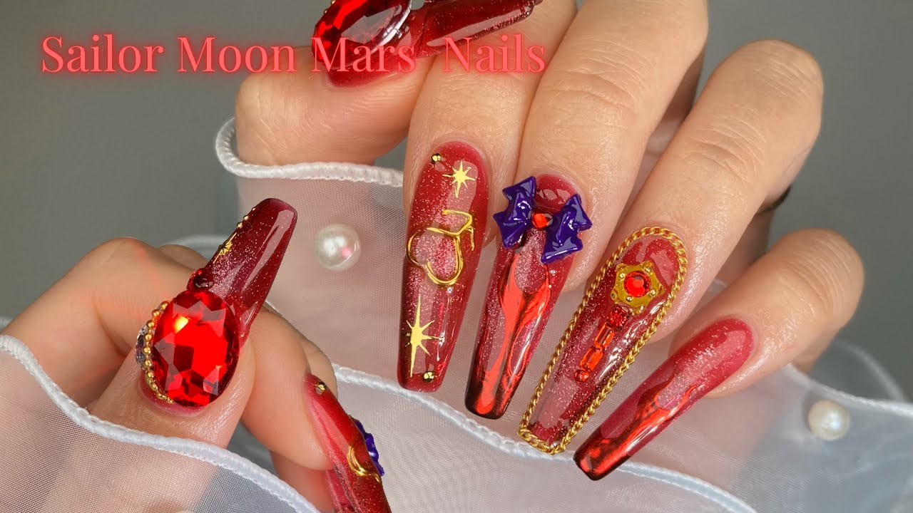 Sailor Moon Mars Inspired Nails ❤️🌙 | Korean Nails | Anime Nails | Self Nail | ASMR