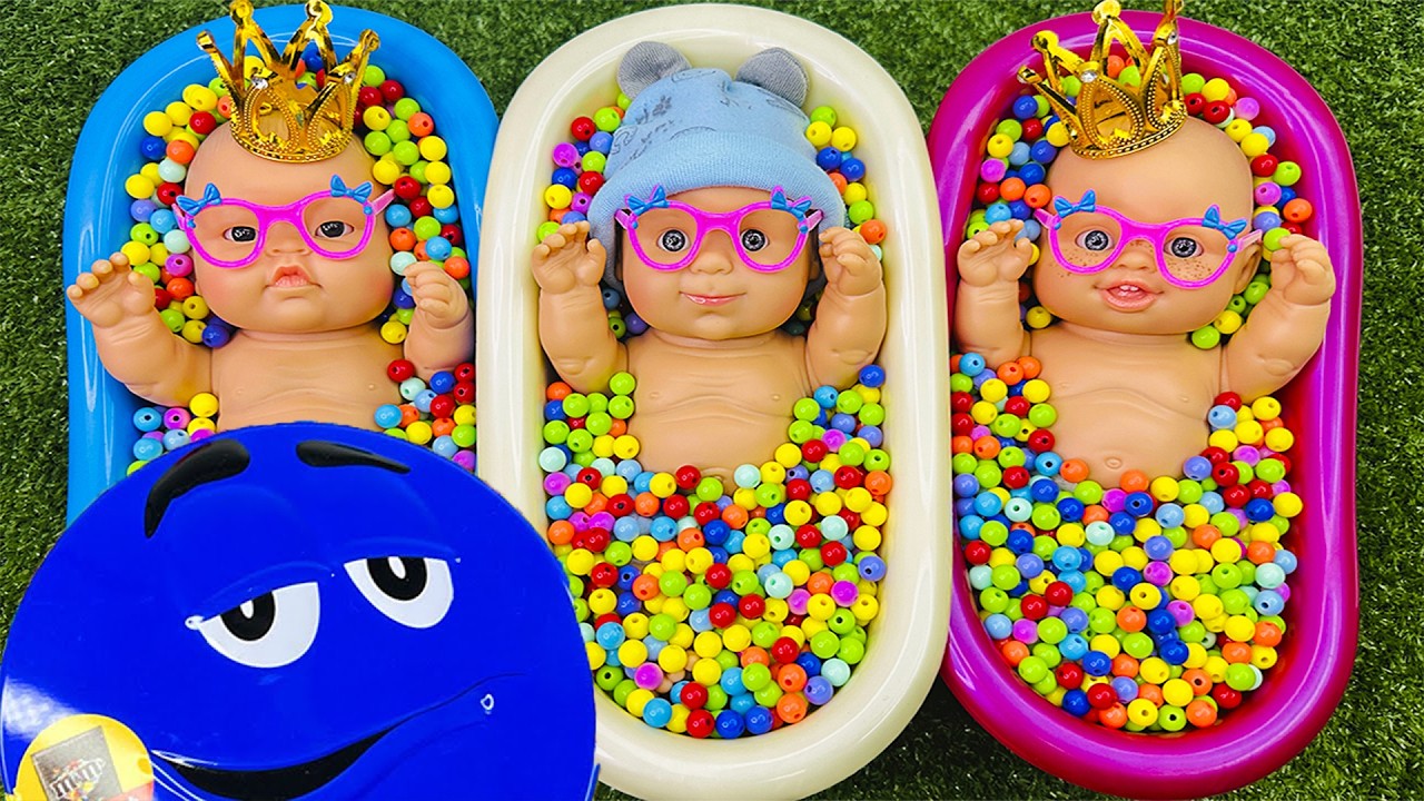 9 Minutes Satisfying with Full of 3 Rainbow BathTubs Candy with M&M's & Magic Slime Cutting Video 8