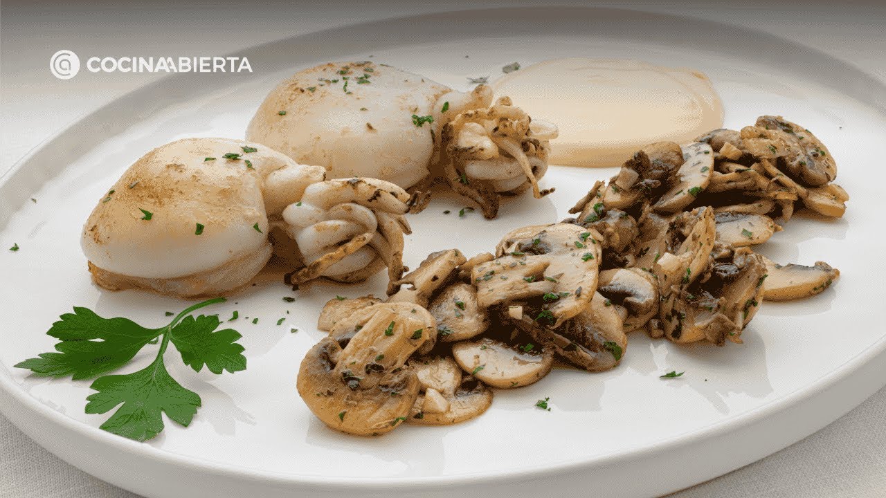 Sepia a la plancha con champiñones al ajillo | Receta fácil de Karlos Arguiñano 🦑