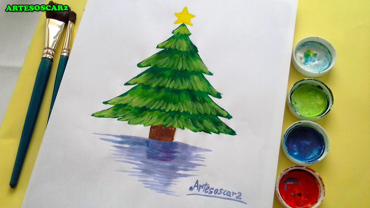 COMO PINTAR ARBOL DE NAVIDAD fácil + Pintura con TEMPERAS - YouTube