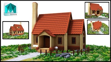 3D Maya Tutorial - How to model a CARTOON HOUSE Speed Modeling