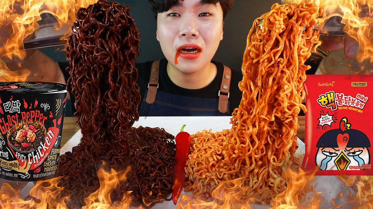 ⁣MUKBANG ASMR🔥 고스트페퍼누들 VS 핵불닭 미니!! 과연 세상에서 가장 매운 라면은?!  Fire Noodle Challenge Eating Sounds!!