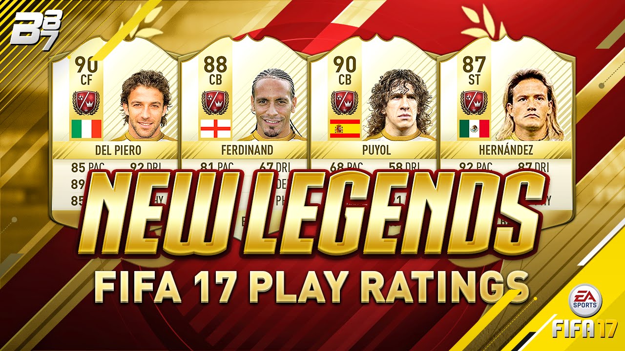 OFFICIAL FIFA 17 LEGEND RATINGS! w/ DEL PIERO, FERDINAND AND PUYOL! #FIFA17Ratings fifa ultimate team 18