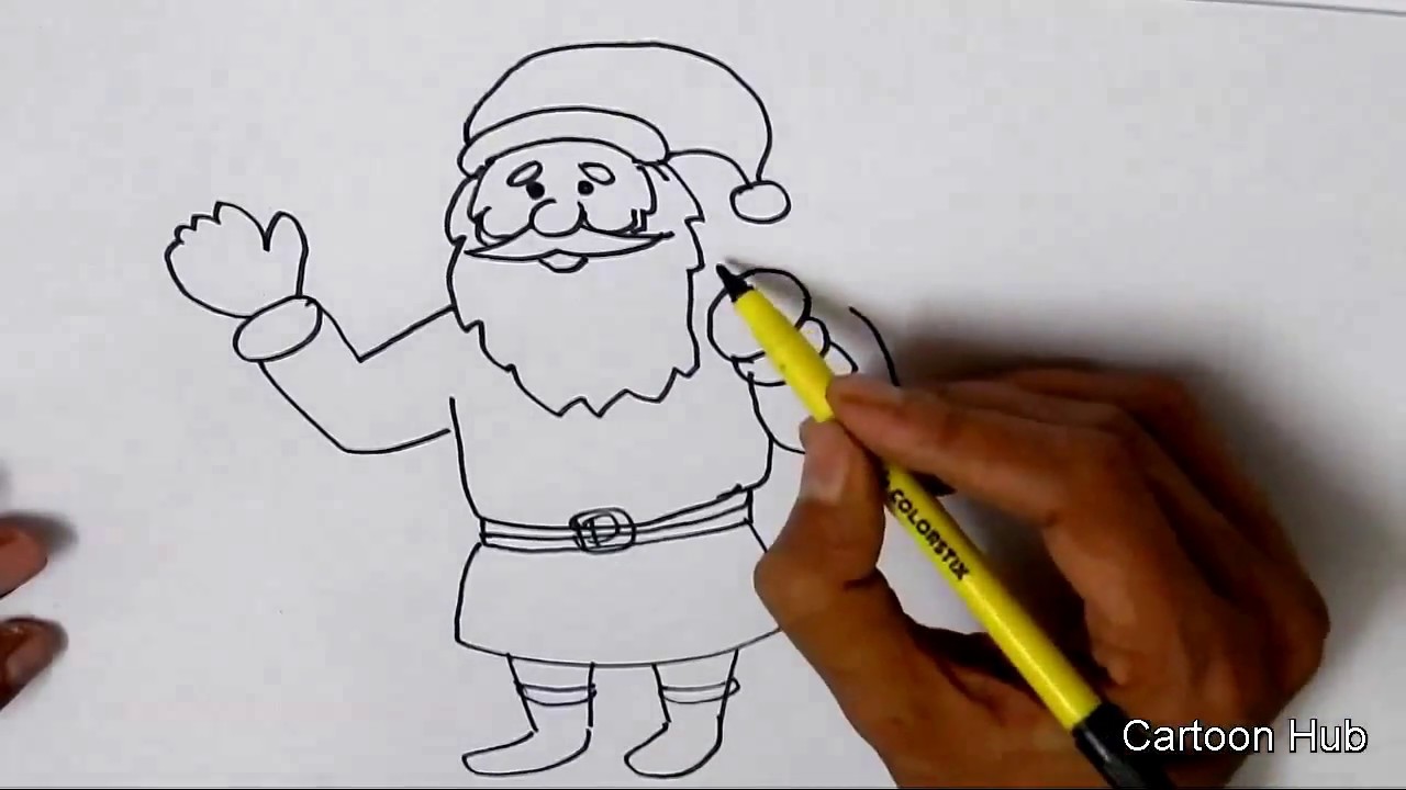 How To Draw A Christmas Santa Claus In Easy Steps For Children Kids Beginners