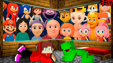 JJ and Mikey Hide From ALL SCARY MONSTERS at Night in Minecraft - Maizen