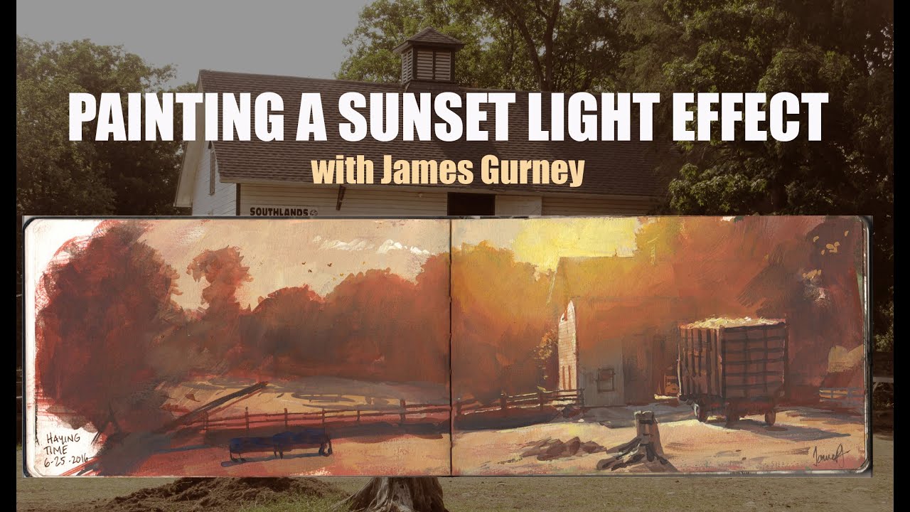 Painting A Sunset Light Effect In Gouache With Captions And