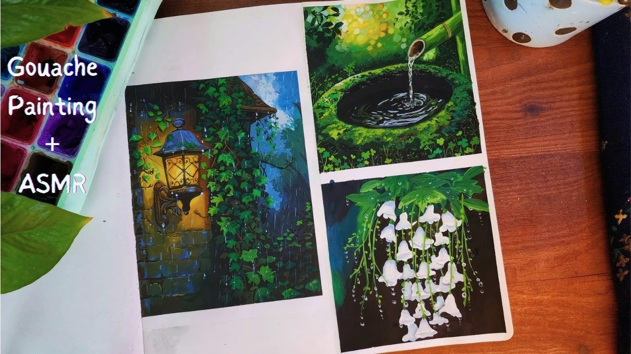 Easy Gouache Landscape🌱 Painting Ideas + Relaxing ASMR | cozy painting video
