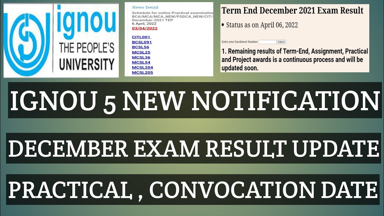 IGNOU NEW NOTIFICATION 7 APRIL 2022 RESULT , PRACTICAL , CLASSES SCHEDULE , CONVOCATION
