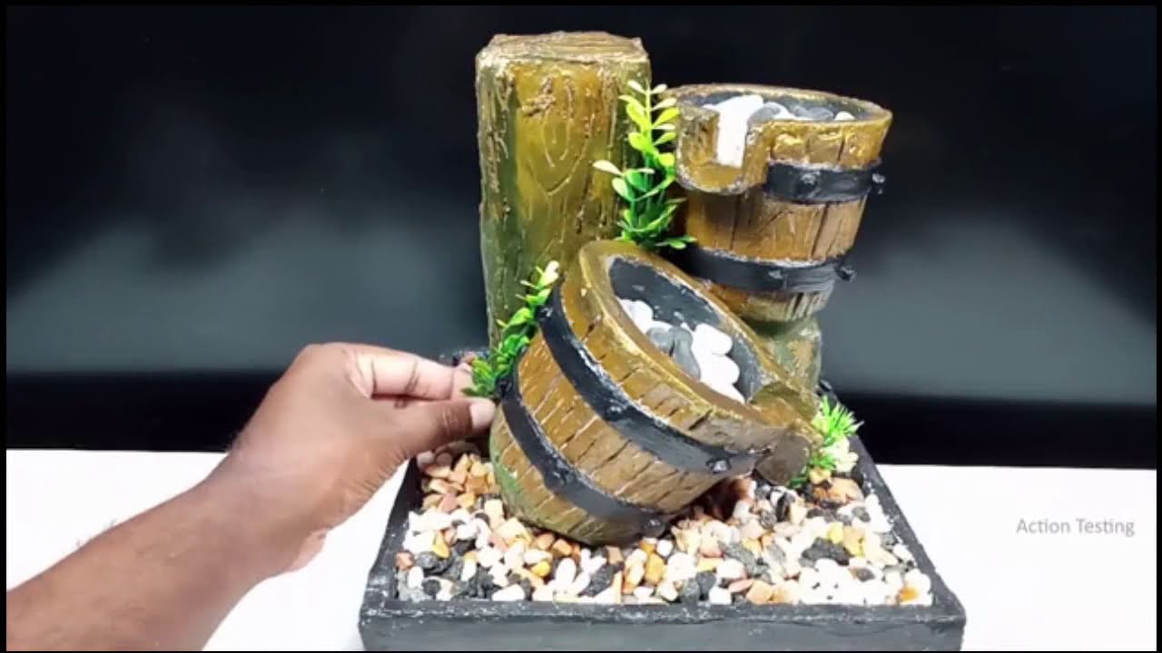 Build a DIY cement wood water fountain a homemade mini waterfall