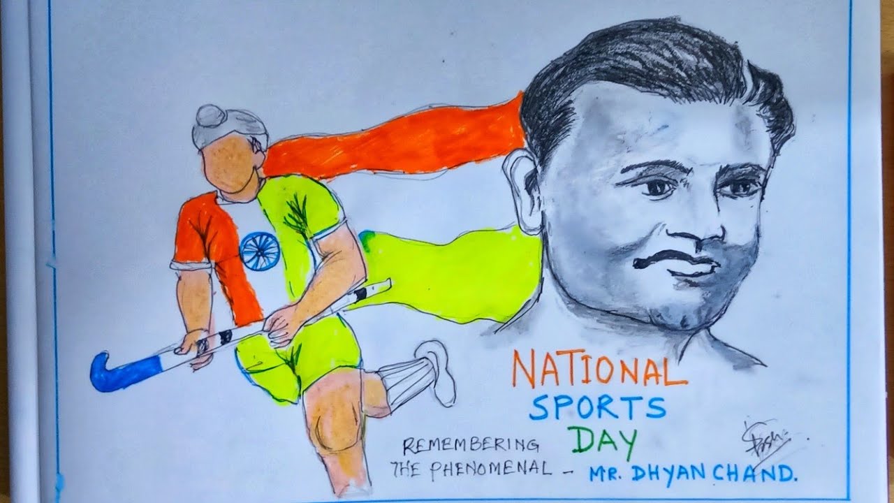 How to draw National sports Day poster Drawing 2022 sportsdhyanchand